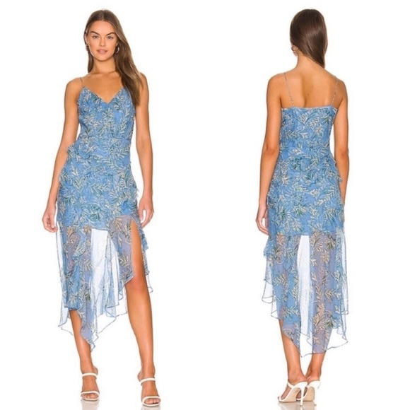 VERONICA BEARD Avenel Silk Ruffle Dress in Aero Blue Multi